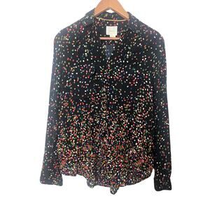 MAEVE Anthropologie Confetti Print Button Front Shirt Size 4 Black Multicolor